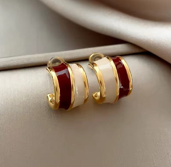 Elegant Wine Red Half Circle Earrings