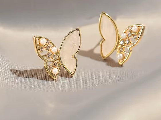 Elegant White Butterfly Stud Earrings