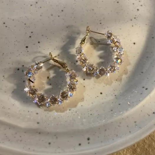 Sparkling Zircon Inlaid Circular Earrings