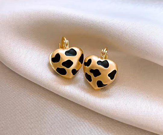 Vintage Leopard Print Heart Shaped Earrings