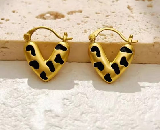 Black Spot Heart Shaped Earrings