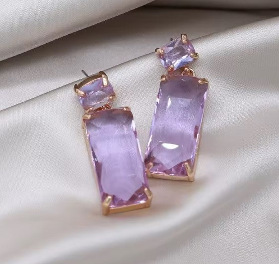 Vintage Purple Rectangle Crystal Earrings