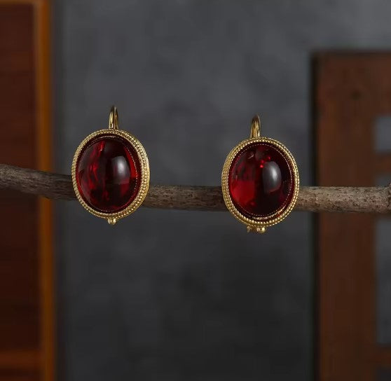 Exquisite Red Stone Gold Earrings
