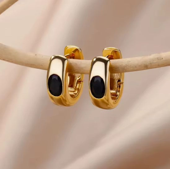 Vintage Black Zirconia Hoop Earrings