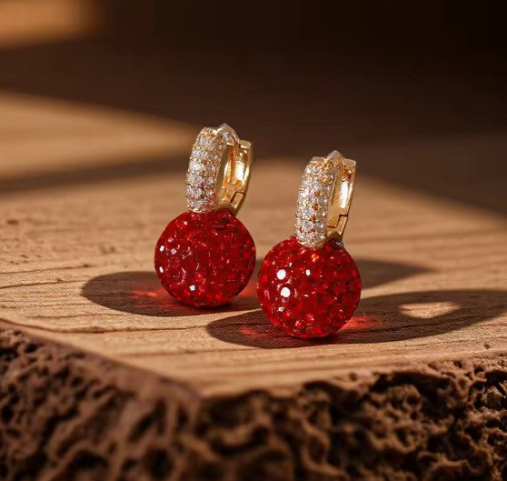 Classic Red Crystal Ball Earrings
