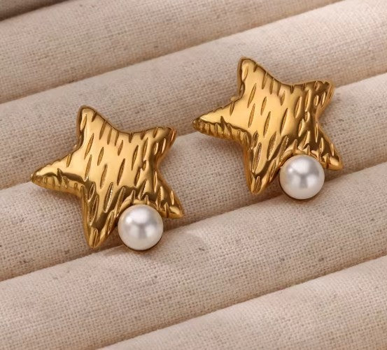 Vintage Pearl Star Gold Earrings