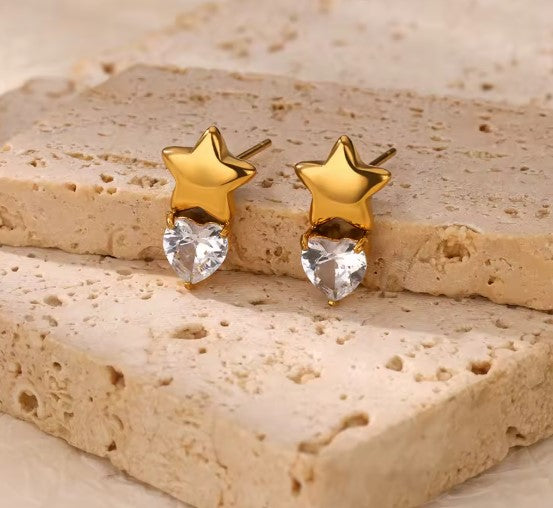 Classic Heart White Zircon Star Earrings