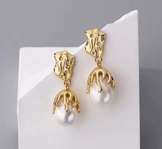 Vintage Shaped Lava Pearl Earrings