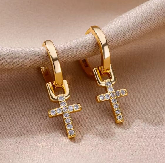 Vintage Cross Gold Earrings