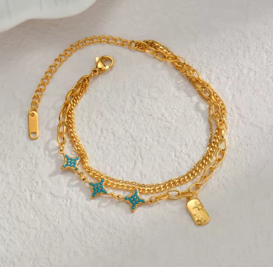 Vintage Double Layer Zircon Star Charm Bracelet