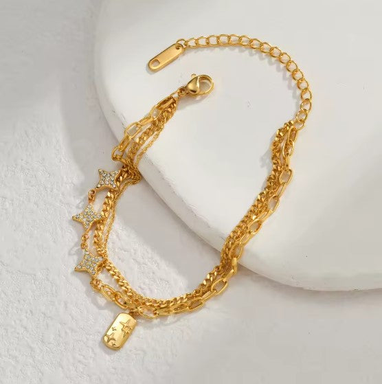 Vintage White Zircon Star Charm Bracelet