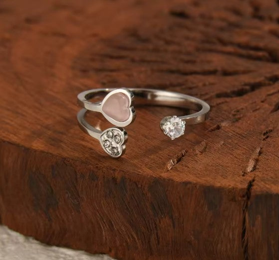 Vintage Pink Zircon Adjustable Silver Ring