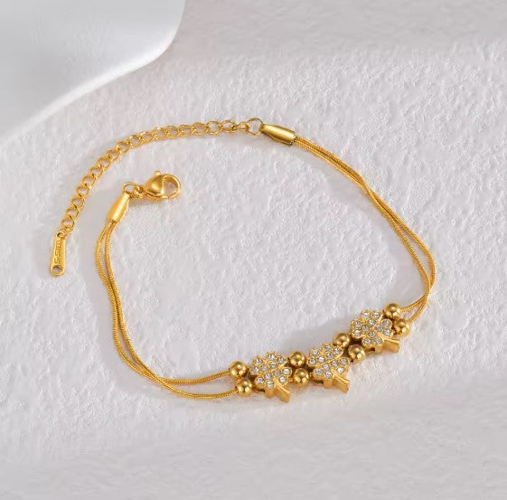 Vintage Inlaid Zircon Gold Bracelet