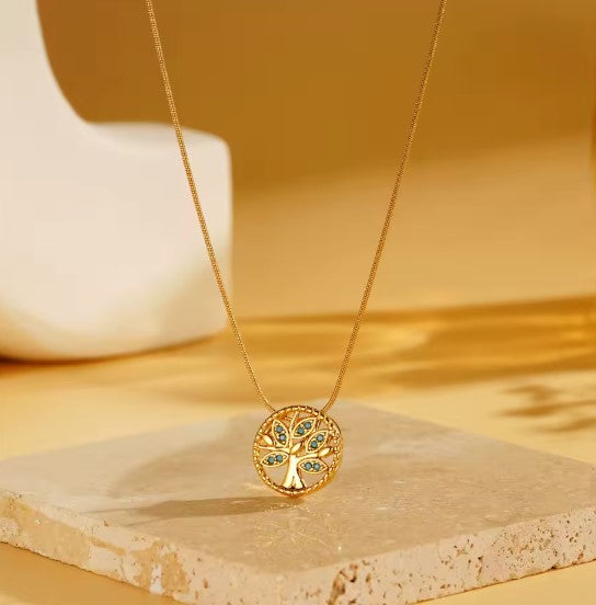 Classic Zircon Tree of Life Necklace Ring