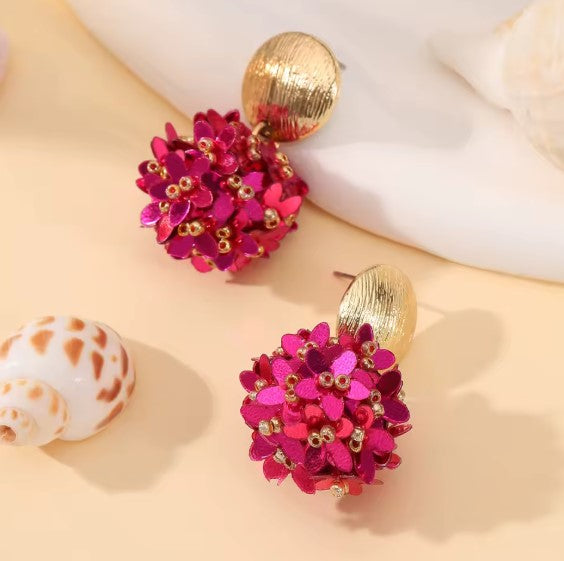 Fuchsia Royal Flower Beads Drop Earrings