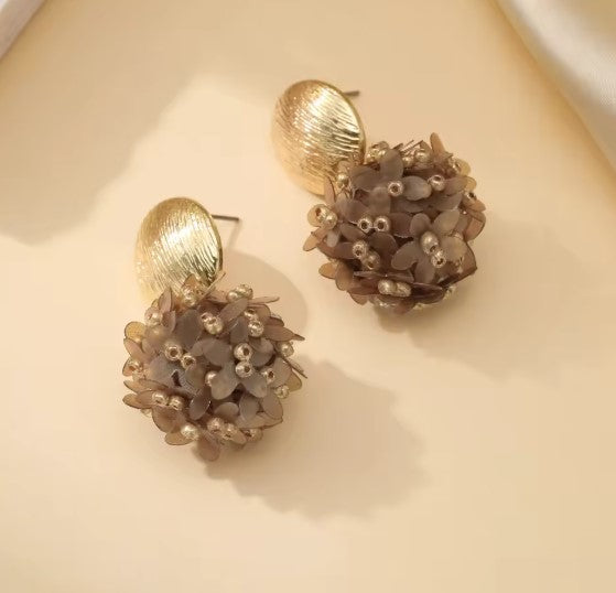 Classic Brown Flower Beads Drop Earrings