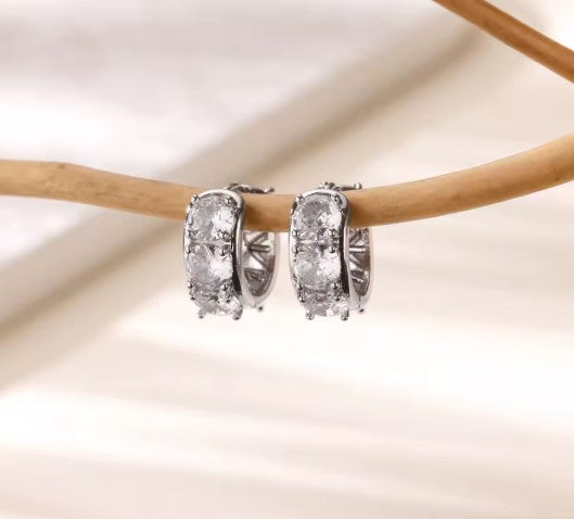 Classic Zircon Hoop Silver Earrings