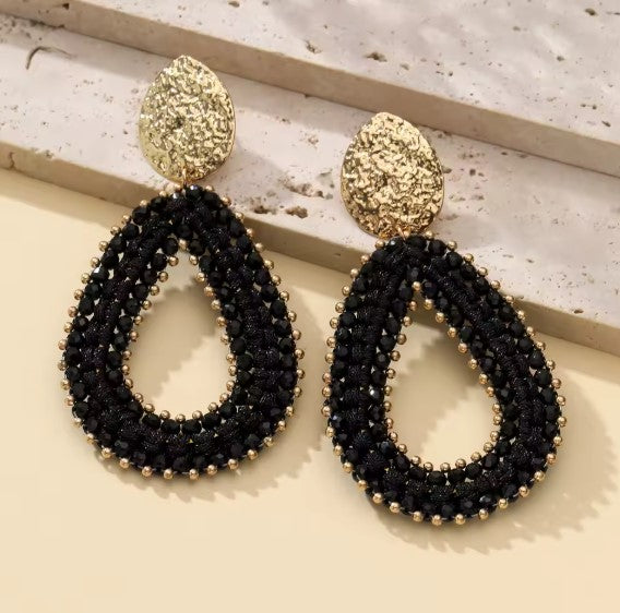 Classic Beads Black Threading Drop Earrings