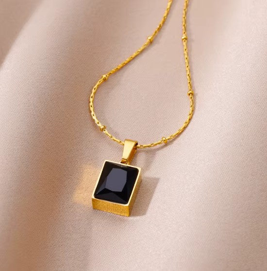 Vintage Black Zirconic Square Necklace