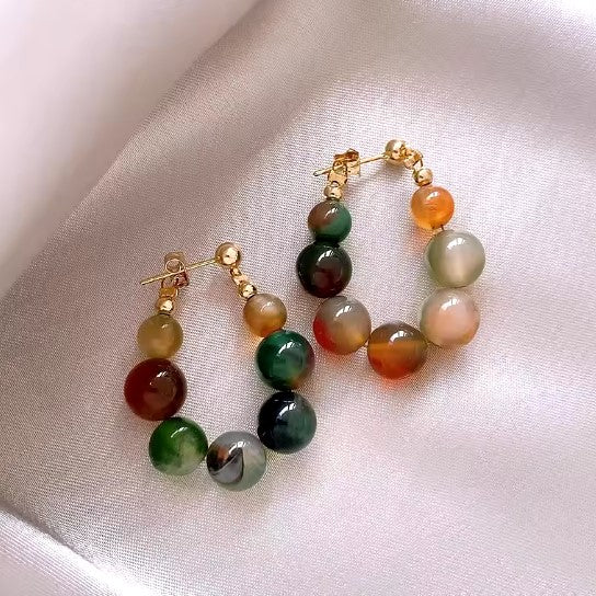Vintage Stone Beaded Hoop Earrings