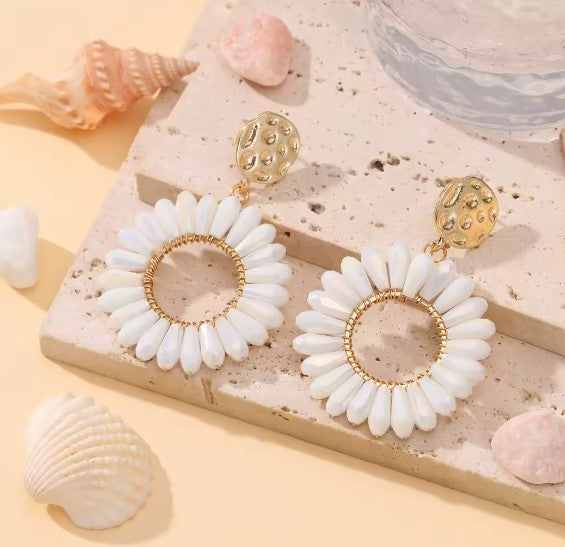 Classic White Beads Drop Earrings