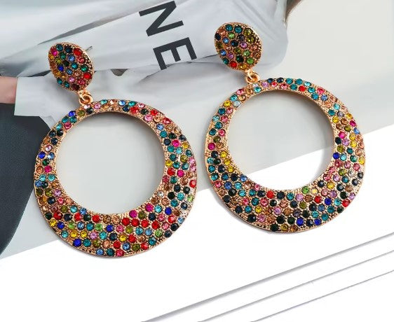 Colorful Crystal Round Dangle Earrings