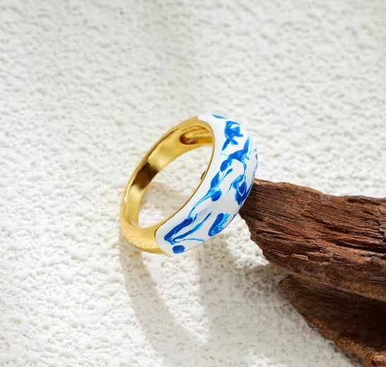 Minimalist White Blue Smooth Circular Knuckle Ring