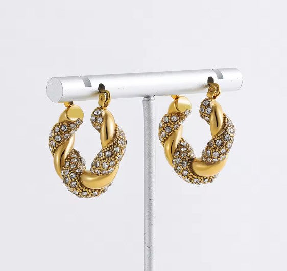 Vintage Charm Shiny Zircon Twisted Hoop Earrings