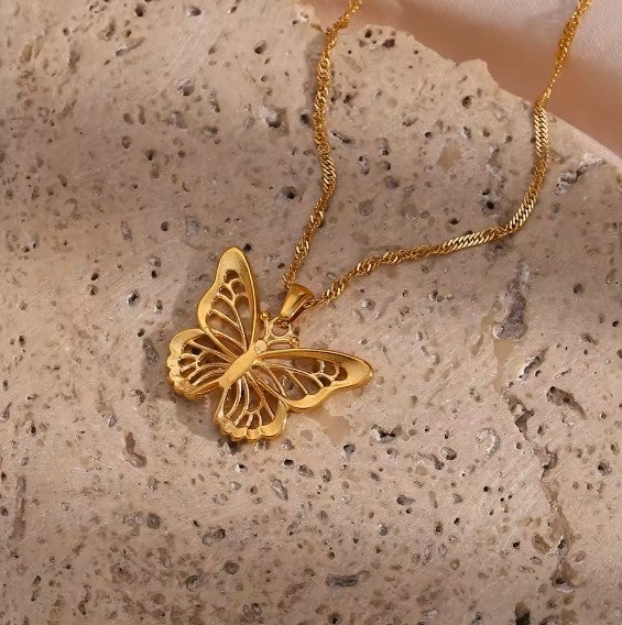 Classic Zircon Stone Butterfly Gold Necklace