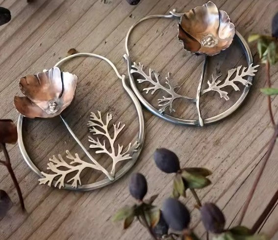 Ethnic Style Flower Hoop Dangle Earrings