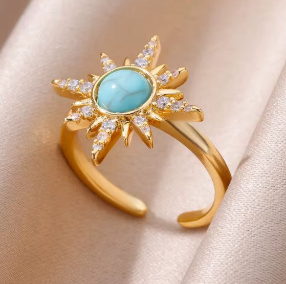Vintage Blue Zircon Sun Adjustable Ring