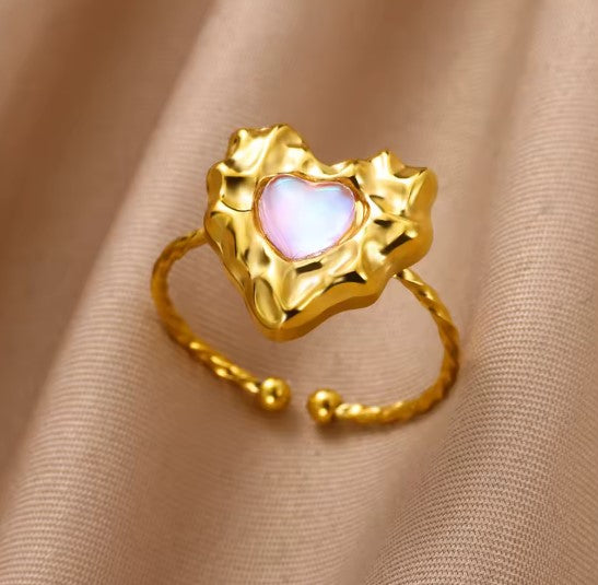 Athena Zircon Heart Gold Ring