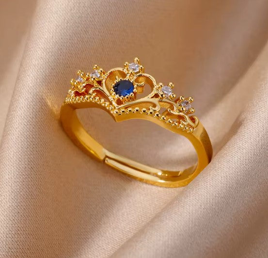 Vintage Blue Zircon Crown Adjustable Ring