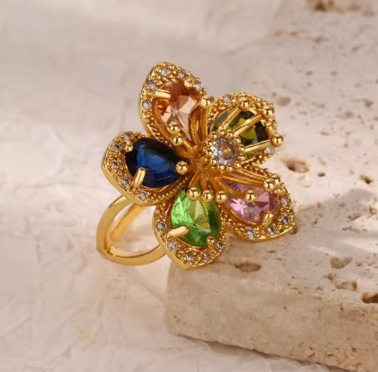 Luxury Colorful Zircon Floral Ring