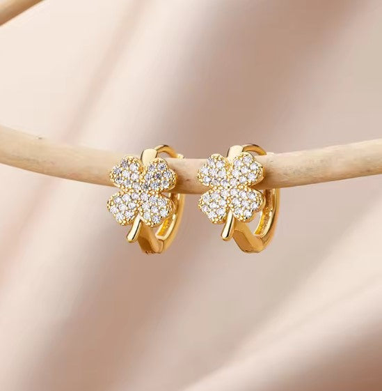 Vintage Zircon Four Leaf Clover Earrings