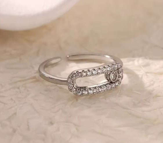 Vintage Zircon Adjustable Silver Ring