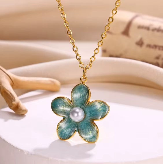 Exquisite Drip Oil Daisy Flower Pearl Necklace