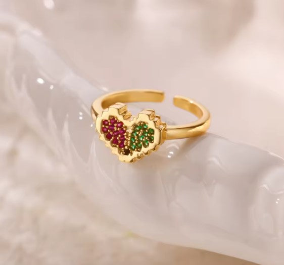 Zircon Colored Heart Adjustable Gold Ring
