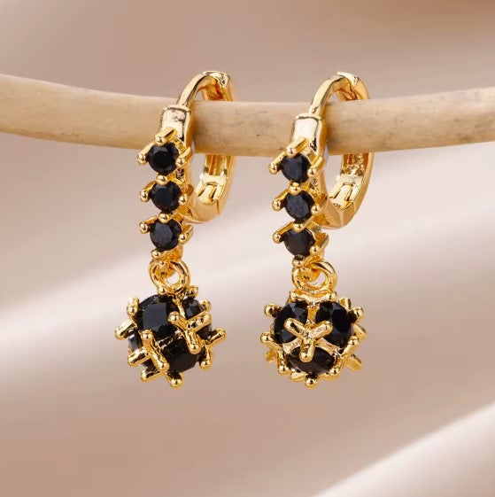 Black Zircon Spherical Drop Earrings