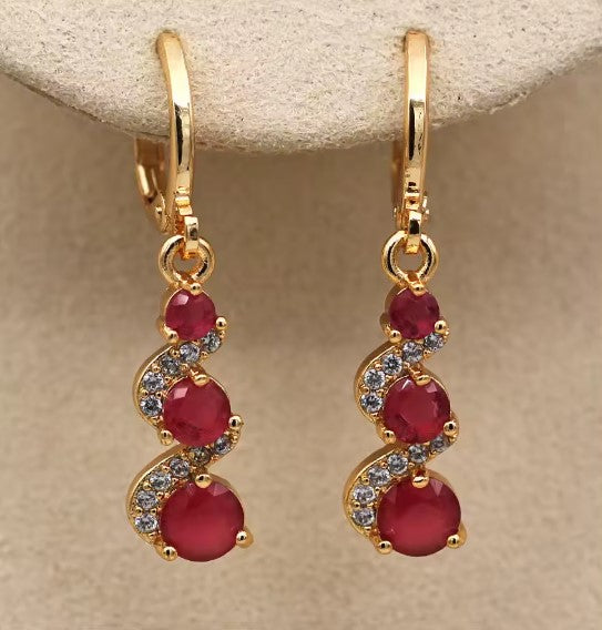Classic Swirl Red Stone Dangle Earrings