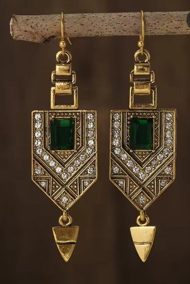 Vintage Square Green Stone Earrings