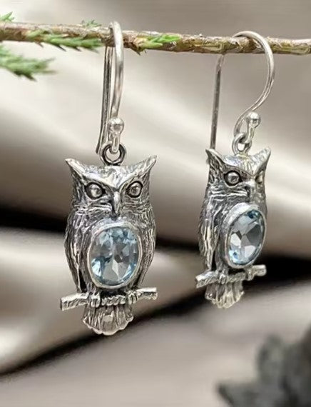 Vintage Silver Carving Owl Earrings