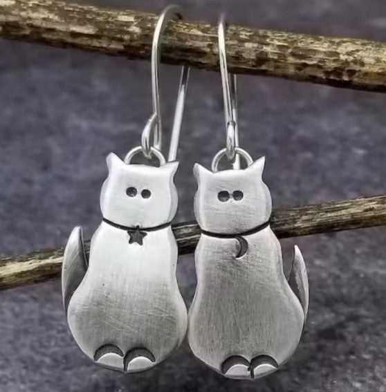Cute Cat Silver Earrings