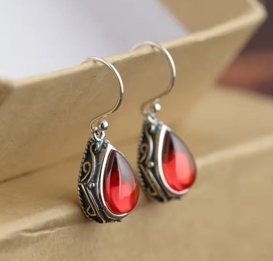 Vintage Red Stone Dangle Earrings