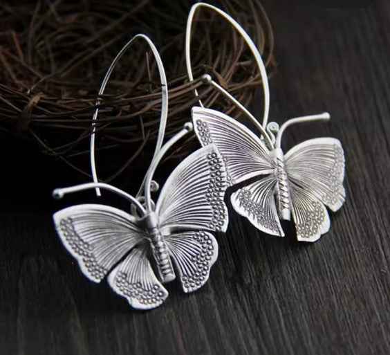 Silver Butterfly Dangle Earrings
