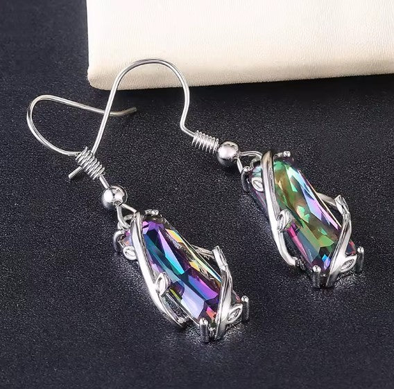 Crystal Colorful Stone Dangle Silver Earrings