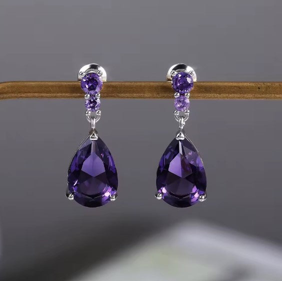 Purple Stone Waterdrop Earrings