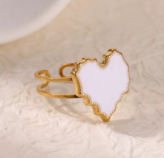Trendy White Heart Open Ring