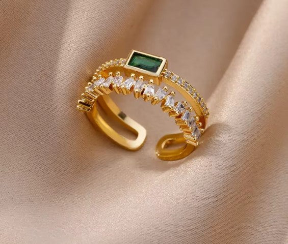 Vintage Green Zircon Crystal Adjustable Ring