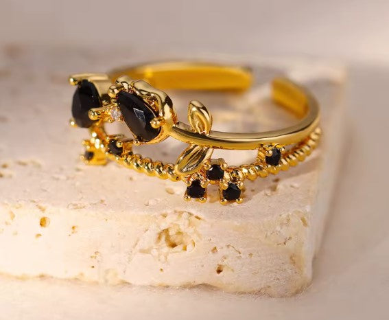 Classic Black Zircon Adjustable Ring